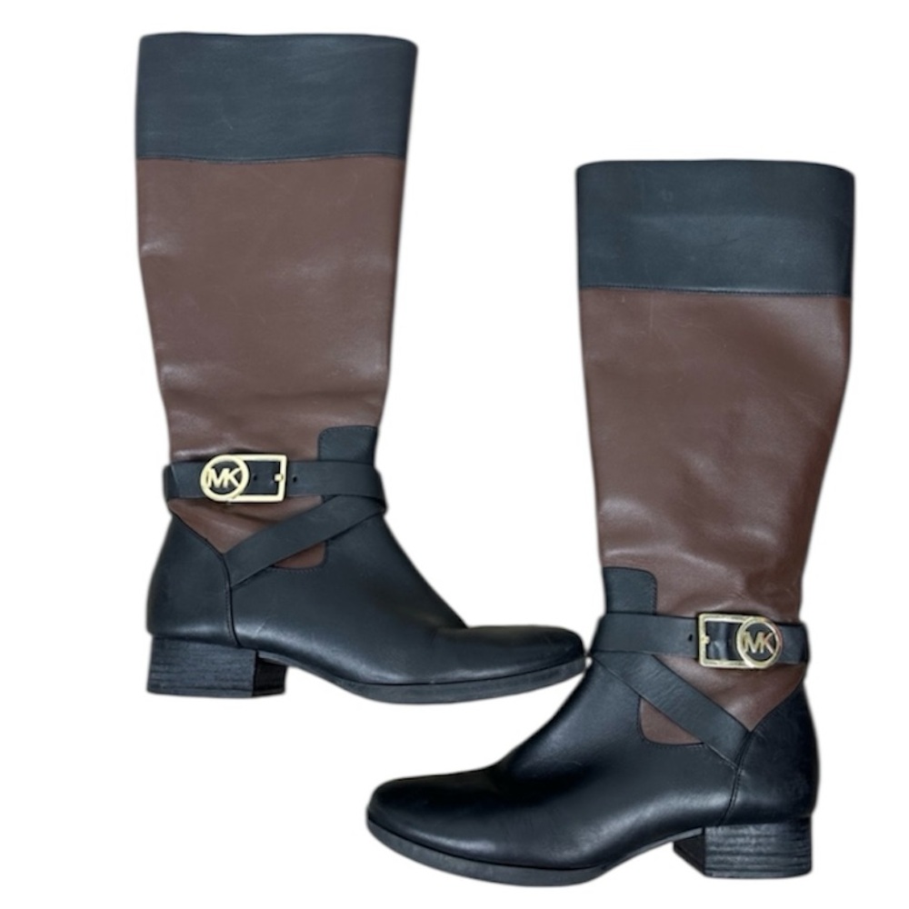 Michael Kors Leather Black Brown Two Toned Tall Boots 6.5